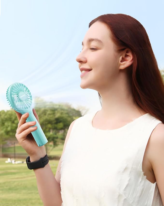 TriPole Mini Handheld Fan Portable Personal Fan with 3 Speed, Powerful Little Battery Hand Held Fan for Travel Trip Outdoor Concerts, Cute Small Rechargeable Lash Fan for Makeup Skincare Drying, Cyan