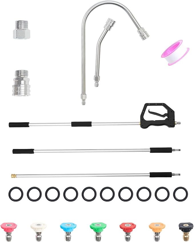 VEVOR 9 FT Pressure Washer Telescoping Wand, 3-Section with Power Washer Extension Wands, 7 Nozzles, Hose Adapter, Support Belt, Storage Bag