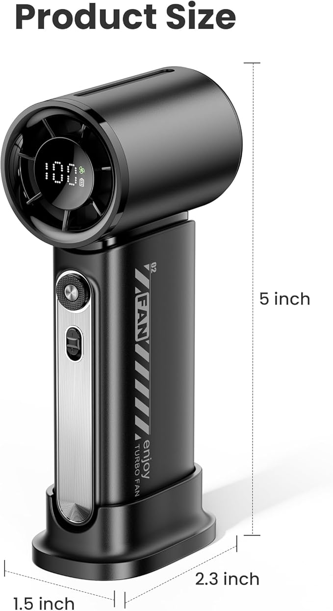 Koonie 19000 RPM High Speed Portable Handheld,100 Speeds Mini Turbo, 3600mAh, 12H Max Cooling Time, Digital Display, 5" Height, Rechargeable Hand for Outdoor Indoor Black