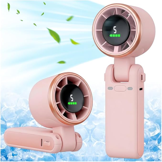 Portable Handheld Turbo Fan, 5 Gear Wind, Battery Operated, Up to 13 Working Hours Rechargeable Fan, 3 IN 1 Hand Fans with Air Turbo Tech Cooling Fan for for Travel, Beach, Outdoor - Pink