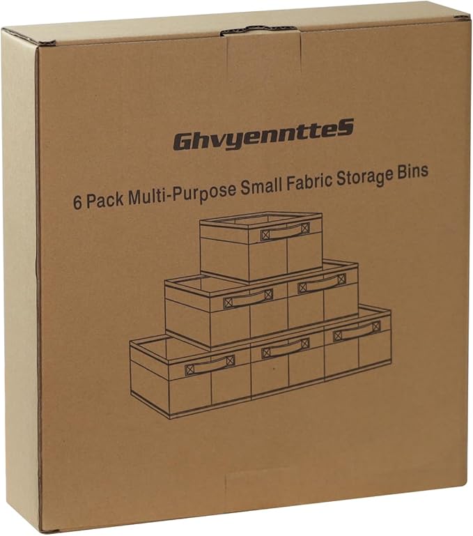 GhvyenntteS Small Fabric Storage Bins with Handles 6 Pack, 11.8" x 7.87" x 5.11" Storage Baskets for Shelves, Baskets for Organizing Clothes Underwear Socks Hats DVDs (Grey/White)