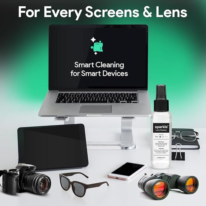 Sparkle Anti-Reflective Lens Cleaner Spray kit | (1) 2oz Glasses Cleaner Spray + (1) Microfiber Cloth for Eyeglasses, Sunglasses, Lenses