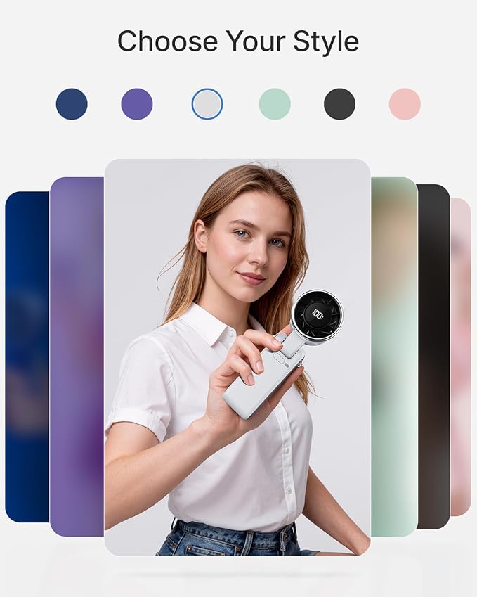 Portable Handheld Turbo Fan - 5 Gear High Speed 4000mAh Rechargeable Mini Personal Hand Fan Blow Cold Air, Battery Operated Travel Essentials, Beach Vacation, Gifts for Women, Men (White)
