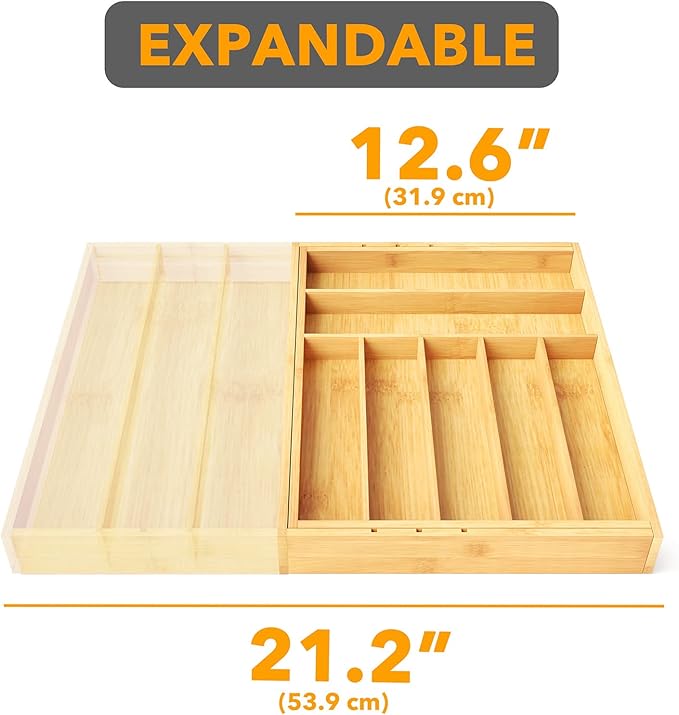 SpaceAid Bamboo Silverware Drawer Organizer with Labels, Kitchen Utensil Expandable Tray Holder Organizer for Flatware, Cutlery, Spoon and Knives Drawer Storage Organization (Natural, 10 Slots)