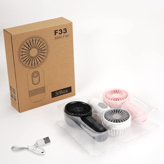 Mini Portable Fan 3 Pack, Cute Handheld Battery Operated Lightweight Small Personal Fans with 3 Speeds and USB Rechargeable Eyelash Fan for Stylish Girl Kids Women Men Office Outdoor Travel Camping