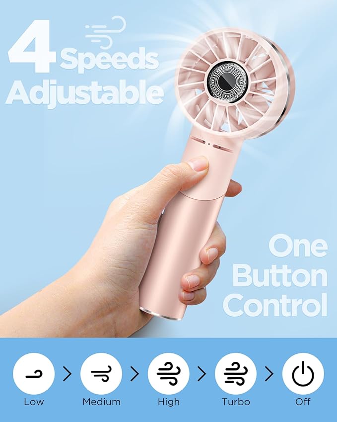 Lepwings 2PCS Handheld Fan, Mini Small Portable Turbo Fan, Rechargeable with 4 High Speeds Personal Fans, Max 16H Runtime, For Travel, Office, Outdoor - Pink