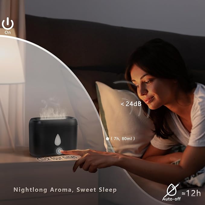 Flame Diffuser for Essential Oils, 200ml Ultrasonic Aroma Diffusers with Cool Mist, Aromatherapy Diffuser with Auto-Off Protection, Small Humidifier for Home,Office,Gift,B(7 Colors)+Oils๏ผEach 5ml๏ผ