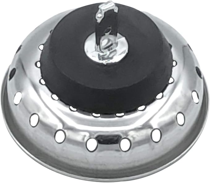 Replacement Kitchen Sink Stainless Steel Basket Strainer with Prong and Rubber Stopper, Universal Fit, 3-1/2 Inch Chrome