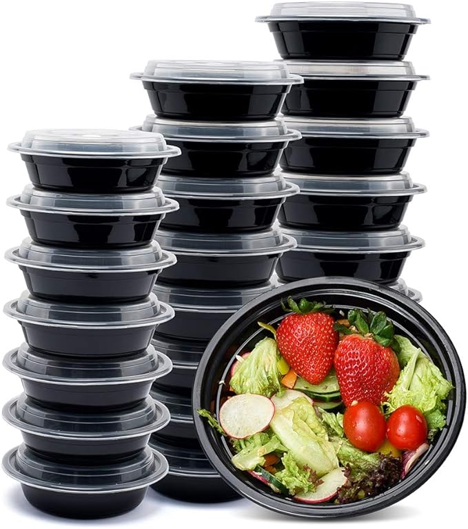 Glotoch 16 oz Meal Prep Containers with Lids (50 Pack) – Reusable & disposable plastic food storage containers, Leak-resistant bento boxes for salads