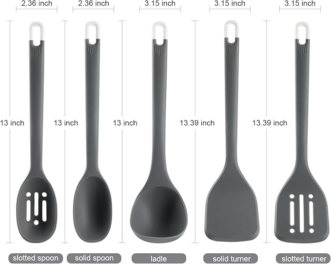 Silicone Kitchen Cooking Utensils Set: MOACC Heat Resistant 13inch Long Kitchen Gadgets, BPA Free Non Stick Rubber Cook Accessories For Food Prep, Frying, Serving, Basting (Dark Grey)