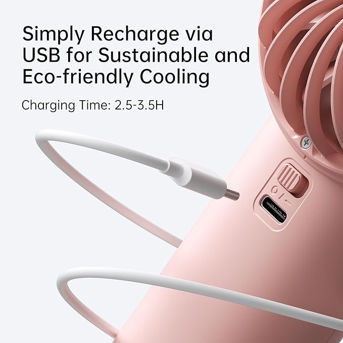 JISULIFE Handheld Portable Fan, Stronger and Longer-Lasting: 5 Speed, 3600mAh Battery, 12-Blade Turbo For Powerful Wider Wind, LED Display, Rechargeable Personal Fan for Travel Concerts Makeup-Pink