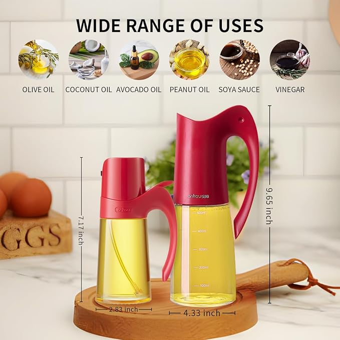 Ankou Oil Dispenser for Kitchen, Glass Olive Bottle, 20oz/580ml Oil Dispenser Spray Bottle with Auto Flip Cap & 10oz/300ml, Leakproof Bottles for Cooking, Kitchen, Salad, BBQ