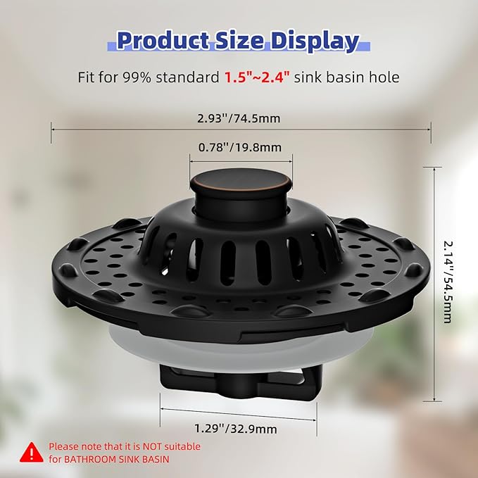 Metal 2 Pack Bathtub Drain Stopper with Top Hair Catcher, 3 in 1 Pop-up Bathtub Strainer