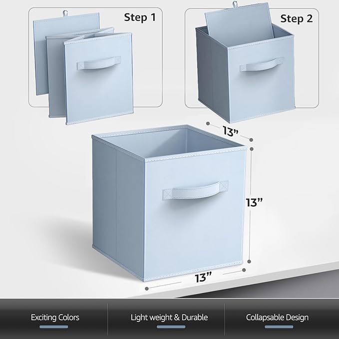 Sorbus 13 Inch Storage Bins - Sturdy Collapsible Fabric Storage Cubes with Handle - 8 Foldable Baskets for Organizing Clothes, Toys, Books
