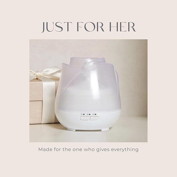 Earnest Living Rose Essential Oil Diffuser 150ml – Mini Ultrasonic Aromatherapy Humidifier for Bedroom & Desk, Quiet Mist, USB Powered, 7-Color Night Light, for Women – Solid White