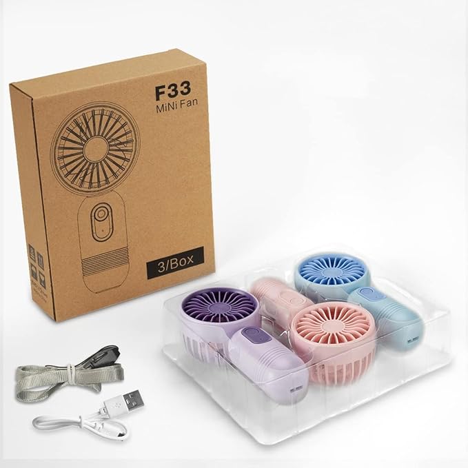 VanSmaGo Portable Handheld Mini Fan, USB Rechargeable Personal Fan, Battery Operated Mini Neck Fan, 3 Speeds, Perfect for Travel/Camping/Outdoor/Home/Office