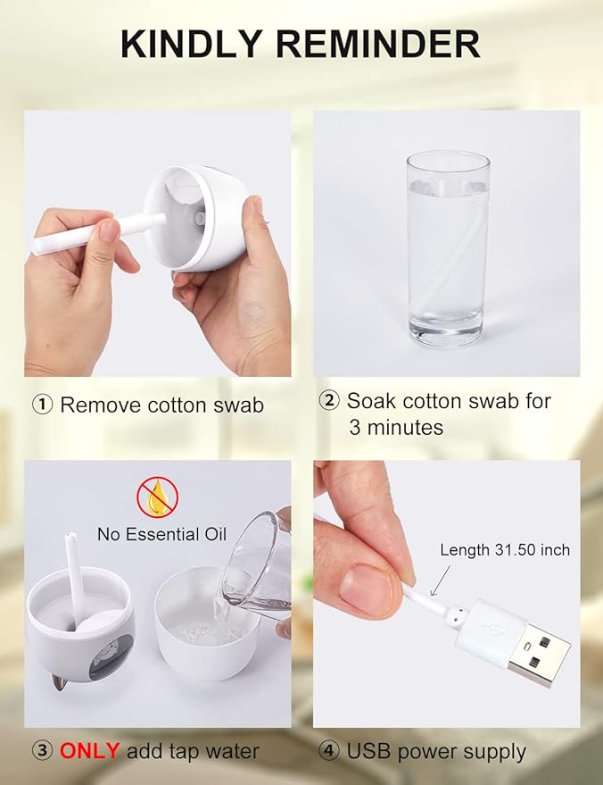 Cool Mist Humidifier,300ml Mini Humidifiers with Night Light,Waterless Auto-Off Air Humidifier,20dB Quiet Humidifiers for Bedroom,Car, Plant for Girl Boy