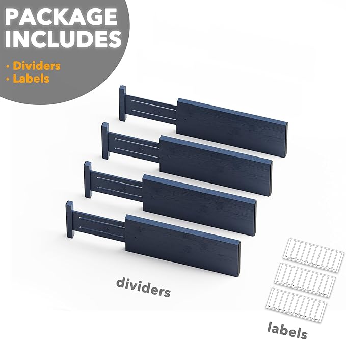 SpaceAid Bamboo 4 Pack Dresser Drawer Dividers, 4.65“ High Adjustable 12.5“-17” Drawer Organizers, Expandable Organization for Clothing, Clothes