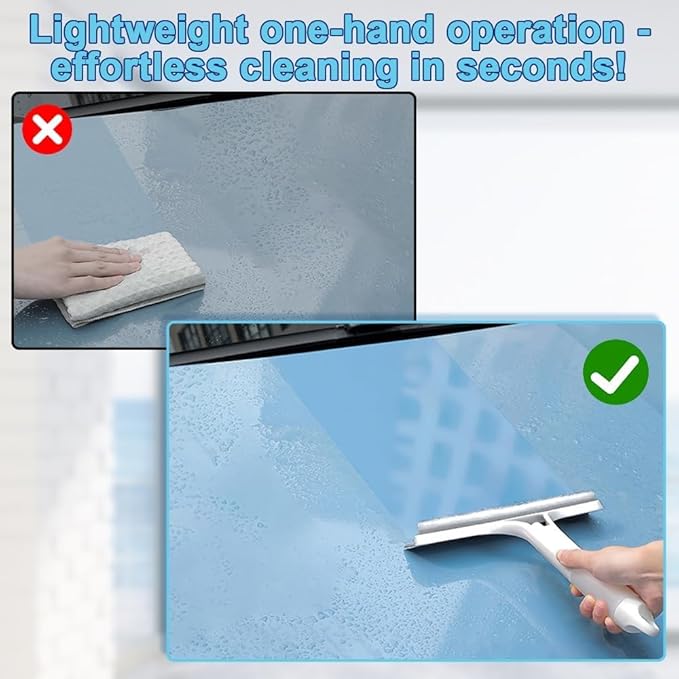 3 in 1 Window Cleaner Tool with Built-in Spray Bottle, Squeegee and Brush - 2026 New for Shower Glass, Mirrors, Car Windows (PureWhite)