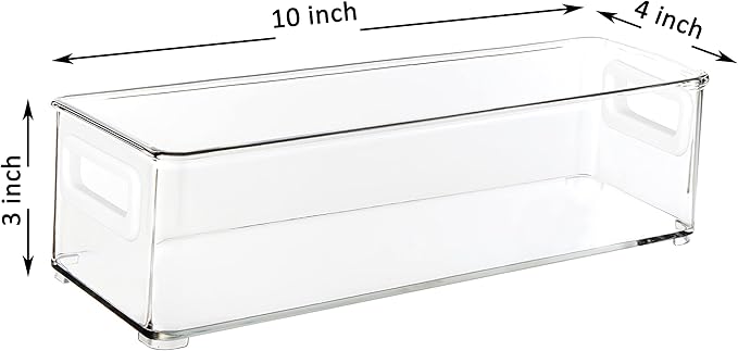 Youngever 4 Pack Stackable Plastic Storage Organizer Container Bins, Stackable Storage Bins with Handler for Refrigerator, Pantry (10" x 4" x 3")