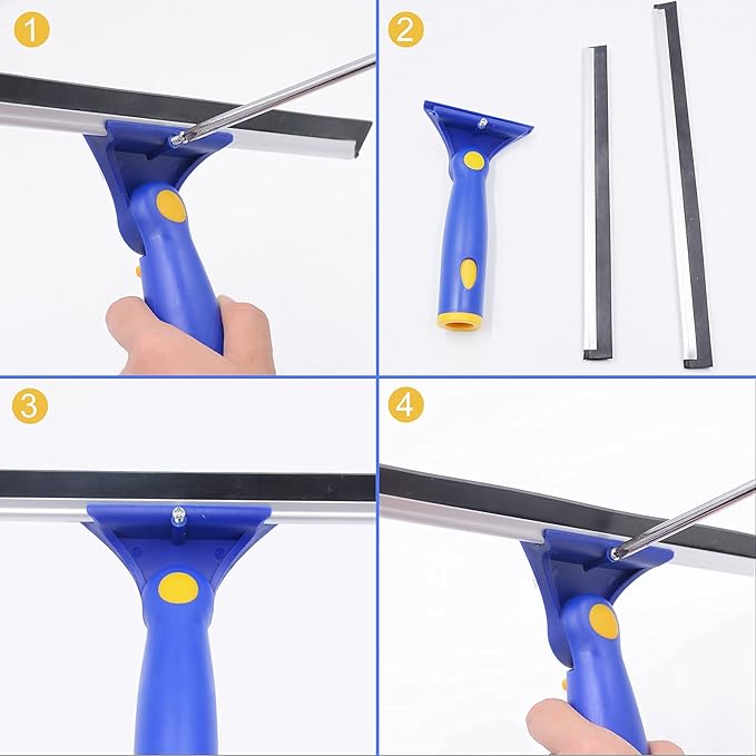 ITTAHO Window Washing Kit with Extension Pole, 10" Squeegee & 11" Microfiber Scrubber Combi with Stainless Steel Pole, Window Cleaner for Car