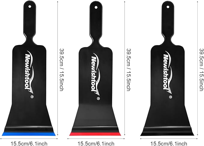 NEWISHTOOL Bulldozer Squeegee Kit Tint Tools, Long Handle Rubber Squeegee for Front/Back Rear Window Film Application, Pack of 3 Different Durometer Blade Replaceable Auto Flat Glass Tint Squeegee