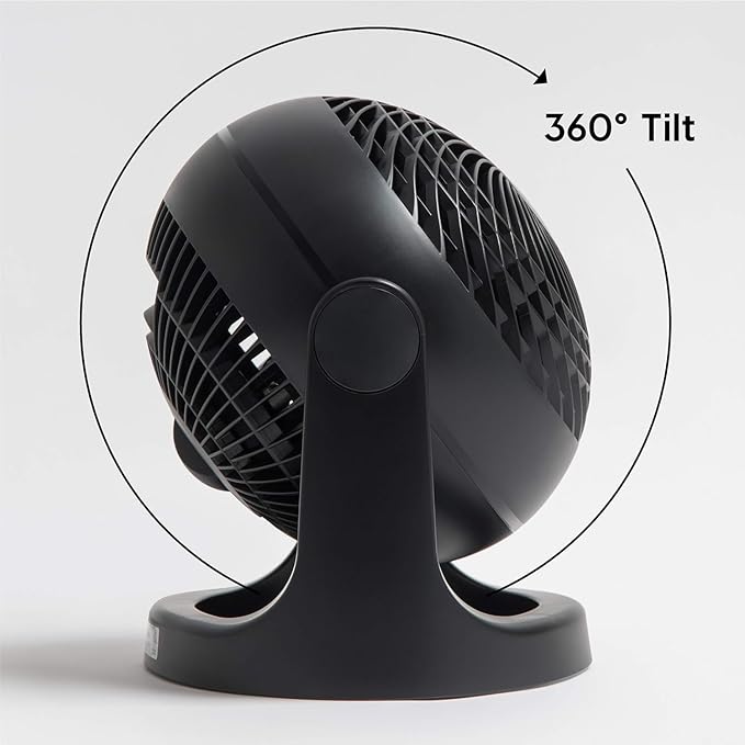 IRIS USA WOOZOO Desk Fan, Air Circulator, 3 Speeds, 52ft Max Air Distance, 157ft² Coverage, 360° Adjustable Vertical Tilt, 20db Quiet Motor, Fan for Bedroom, Office, Dorm, Medium, Black