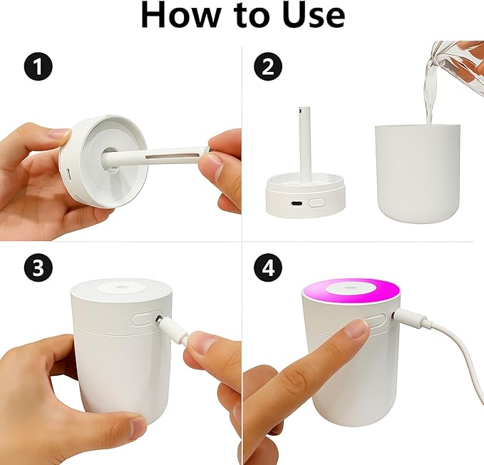 230ML Humidifier for Bedroom, Air Humidifier for Home, Plant Humidifiers Indoor Small with LED Colorful Gradient Light, USB Powered for Desk, Car, Travel, Hotel Room (Pink)
