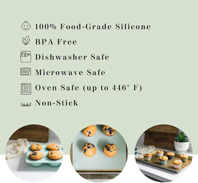 The Silicone Kitchen Reusable Silicone Baking Cups, Non-Toxic, BPA Free, Dishwasher Safe, Jumbo, 12 Pack, Designer White