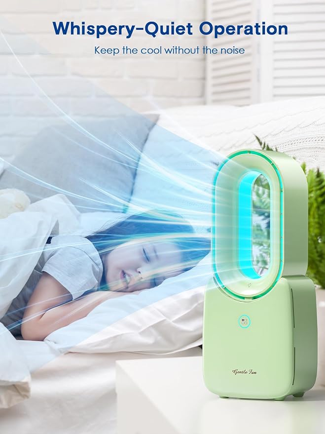 let'me Desk Fan, 11.8 Inch Portable Bladeless Fan Small Personal Cooling Fan with 5 Colors Touch Control LED Light, Quiet USB Table Fan for Home, Office, Bedroom Summer Gift