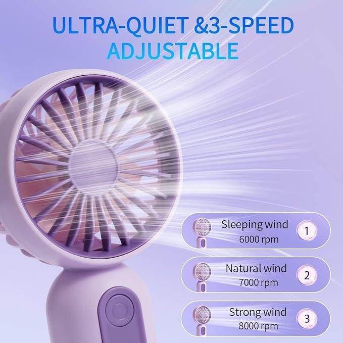 VanSmaGo Portable Mini Fans 6-pack Handheld Personal Small Fan with 3-speed for Travel, USB Rechargeable Battery Operated Eyelash Fan, Blue