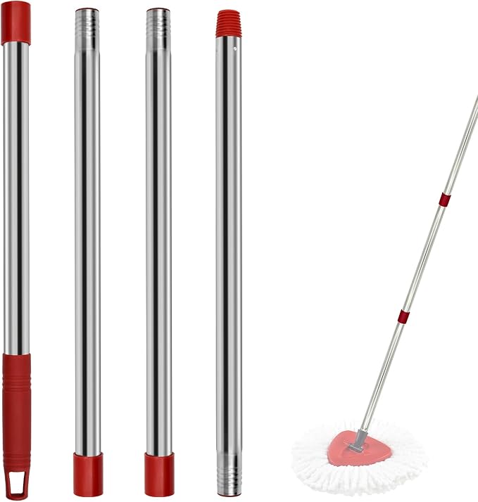 4 Section Stainless Spin Mop Replacement Handle for O Cedar Spin Mop Handle for Ocedar Spin Mop Handles Adjustable 30" to 58" Mop Stick Pole to Various Floor Clean, Universal Screw Joint (No Mop Head)