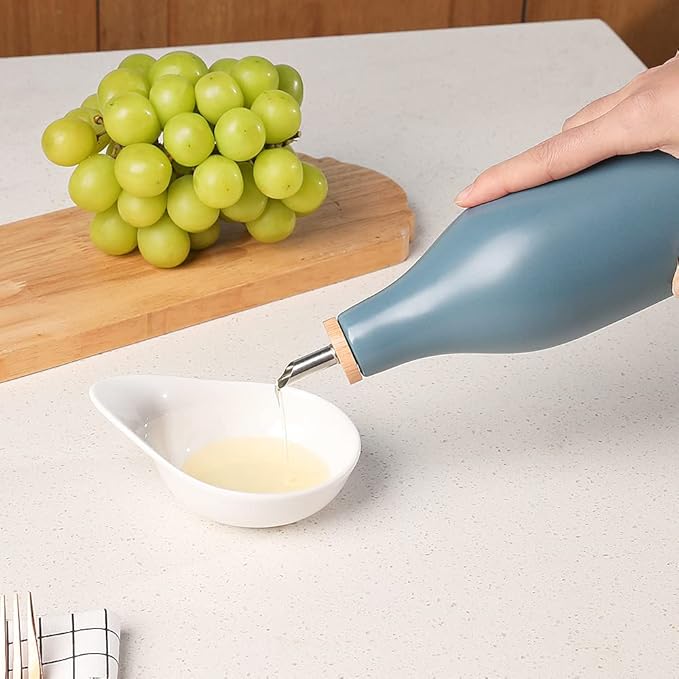 Sweejar Matte Ceramic Olive Oil Dispenser Bottle with Spout, 17 Oz Oil Dispenser for Kitchen Counter, Opaque Oil Cruet for EVOO, Vinegar, Avocado Oil Container for Cooking, Pack of 1 (Black)