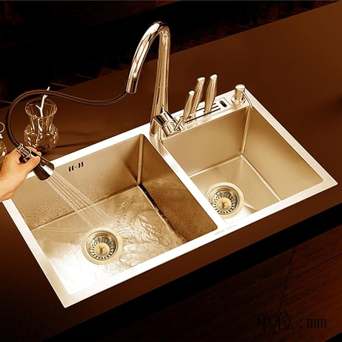 Talea Multiple Color Stainless Steel Kichen Sink Strainer Basket Waste Filter Drain Stopper QS491(Pack of Two) (Golden)