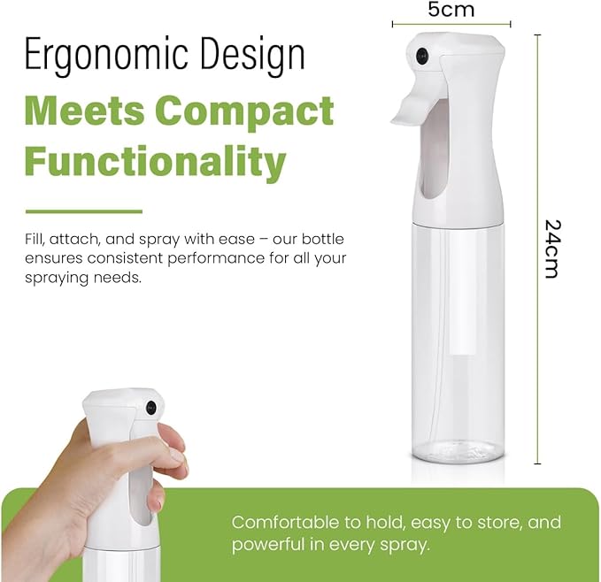 VIGOR PATH Continuous Spray Bottle for Hair – Fine Mist Mister for Hairstyling, Cleaning, Plants, Pets, Barbers, Salons, and Essential Oil Applications (300ml/10 oz) Clear 2 Pack