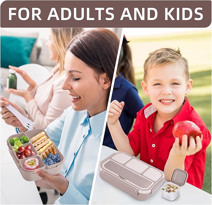 QQKO Bento Box Adult Lunch Box, Lunch Containers for Adults Men Women, Kids Lunch Boxes for School with 4 Compartments, Sauce Container
