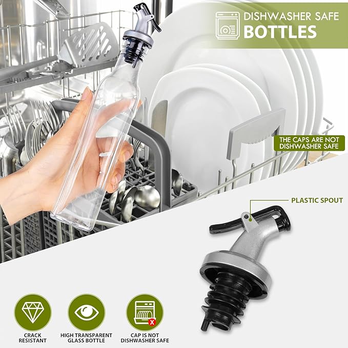 YEBODA 8oz Clear Glass Olive Oil Dispenser Bottles, and Vinegar Cruet Bottle Includes Pourers, Funnel Labels, Cooking Container for Kitchen 6 Pack
