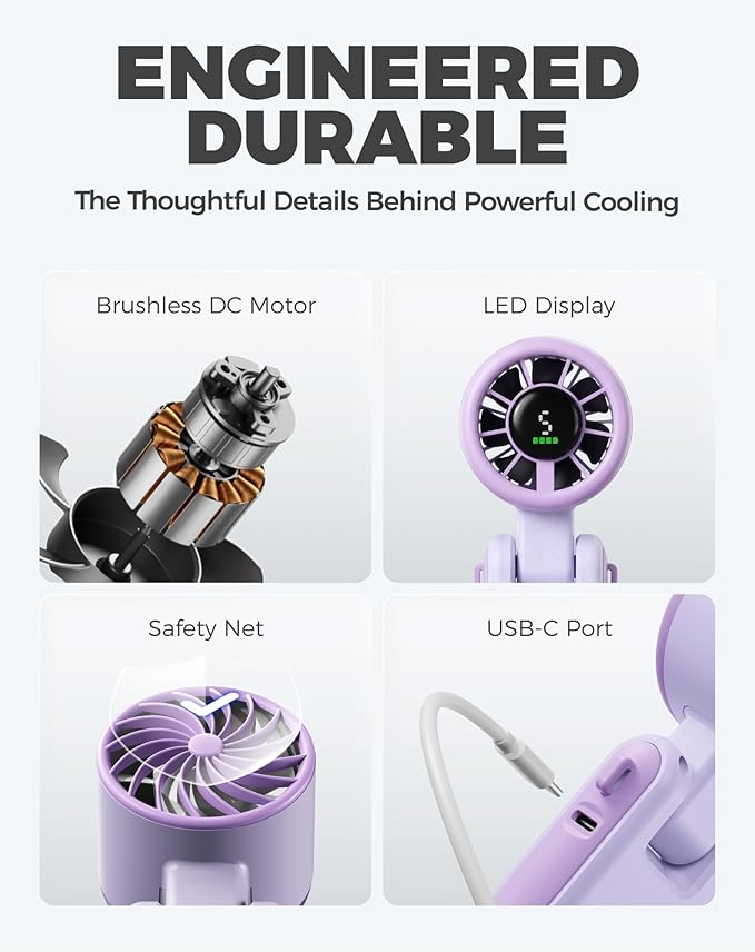 Diveblues Portable Handheld Turbo Fan, 5 Gear Wind, Battery Operated, Up to 12 Working Hours, 3 IN 1 Hand Fan with Air Turbo Tech Cooling Fan for Outdoor Activities, Travel, Working