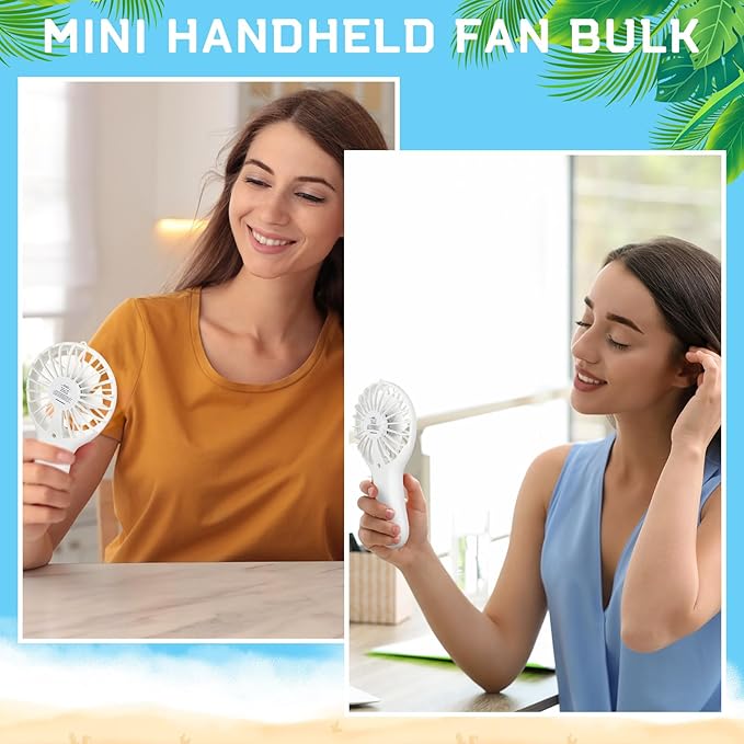 Woanger 24 Pack Mini Powerful Handheld Fan Bulk 3 Speed USB Rechargeable Small Desk Fan Summer Gift for Wedding Beach Outdoor Women Eyelash (White)