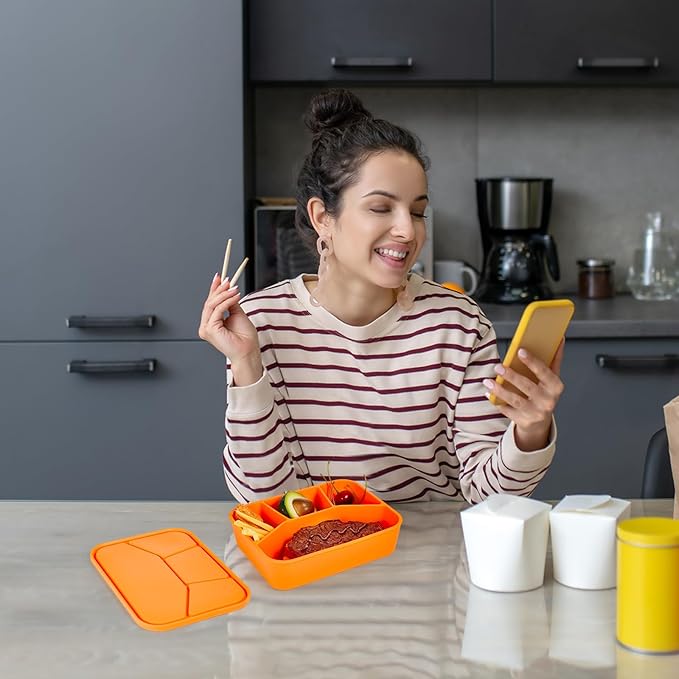 Ziliny 4 Pcs Silicone Bento Boxes - Lunch Container for Work/Travel