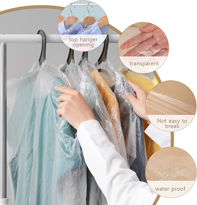 30 Pack Clear Dress Covers for Hanging Plastic Garment Bags 23.6 x 51.2 Inch