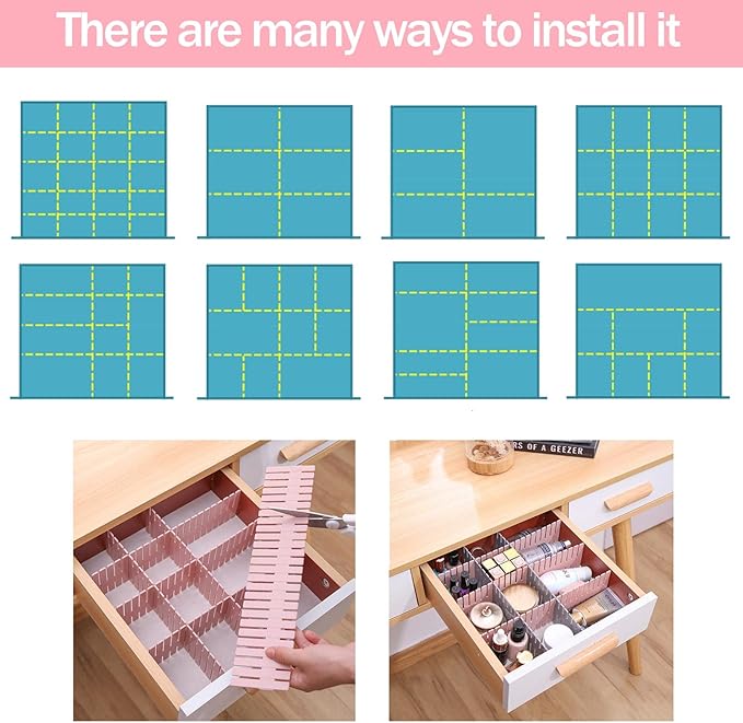 acDesign 40Pcs Grid Drawer Dividers, Adjustable Drawer Organizer for Socks, Underwear, Lingerie, Makeup, Bedroom Office Kitchen Storage (Pink)