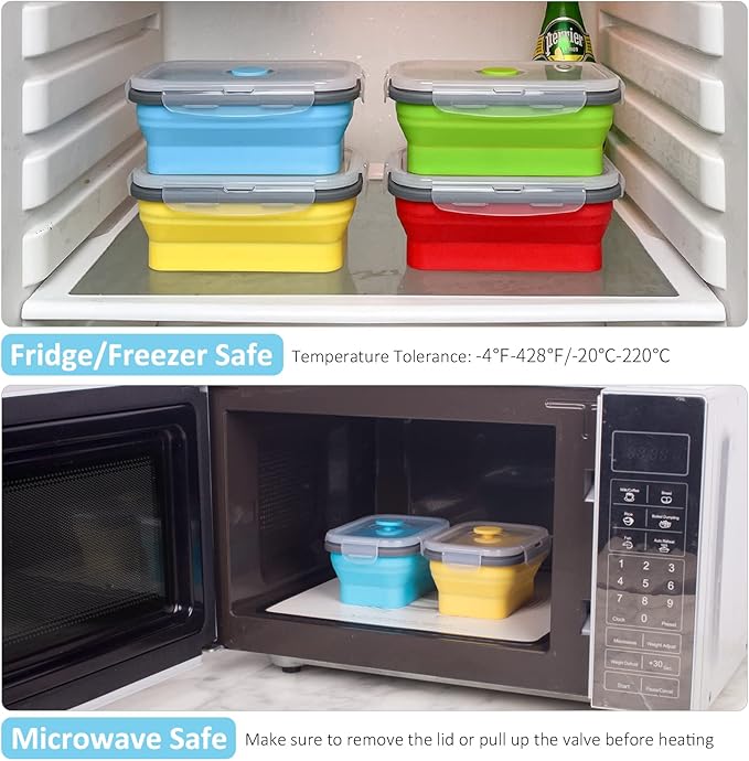Collapsible Food Storage Containers with Airtight Lid, 16.9 oz, Small Kitchen Stacking Silicone Collapsible Meal Prep Container Set for Leftover