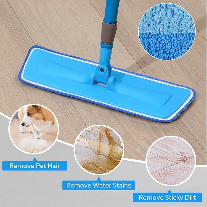 6 Pack Microfiber Cleaning Pads are Compatible with Bona Mop,18 Inch Replaceable Mop Pad Refill,Washable & Reusable Blue Microfiber Mop Pads for Hardwood and Hard-Surface Floors