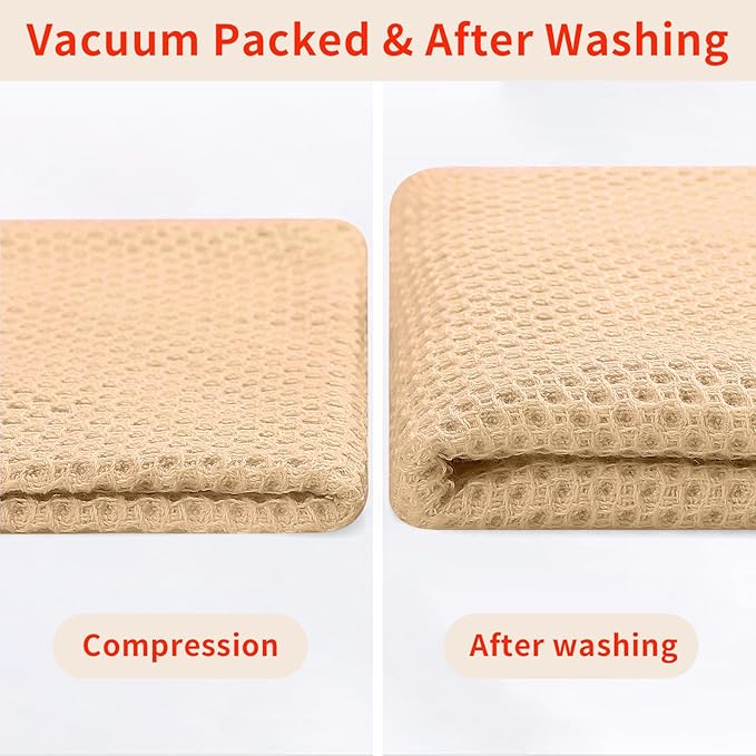 Homaxy 100% Cotton Waffle Weave Kitchen Dish Towels, Ultra Soft Absorbent Quick Drying Cleaning Towel, 13 x 28 Inches, 6-Pack, Apricot