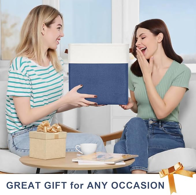 13x13 Cube Storage Bins, Collapsible Fabric Storage Box, NavyBlue&White