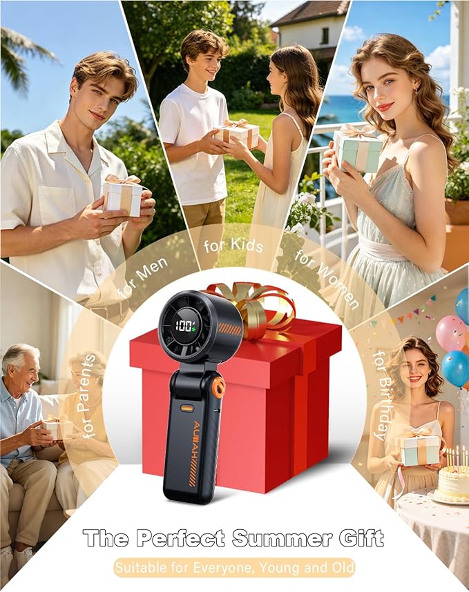 Portable Handheld Turbo Fan - 5 Speed Mini Personal Fan with Strong Airflow, Foldable 3 in 1 Rechargeable Battery Operated Travel Essentials Hand Fans for Indoor/Outdoor Use, Black