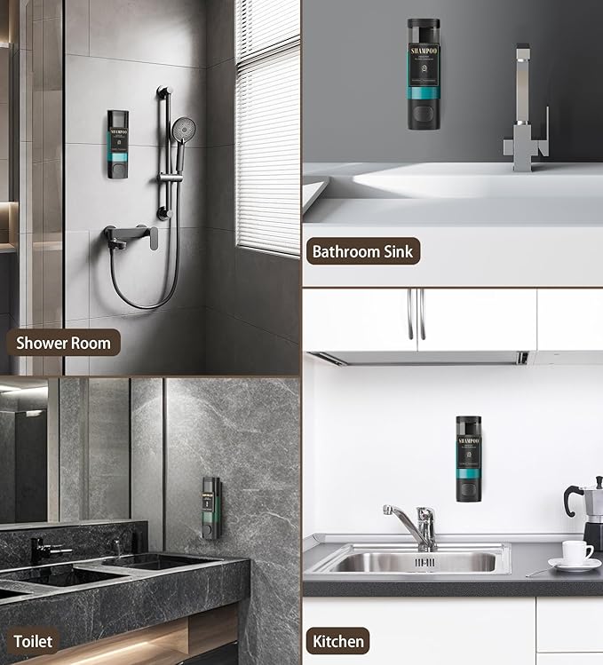 Luxspire Shampoo and Conditioner Dispenser, No Drill Wall Mounted Shower Soap Dispenser 1 Chamber with Waterproof Labels, Easy Refill Soap Dispenser for Bathroom Hotel Kitchen, Black