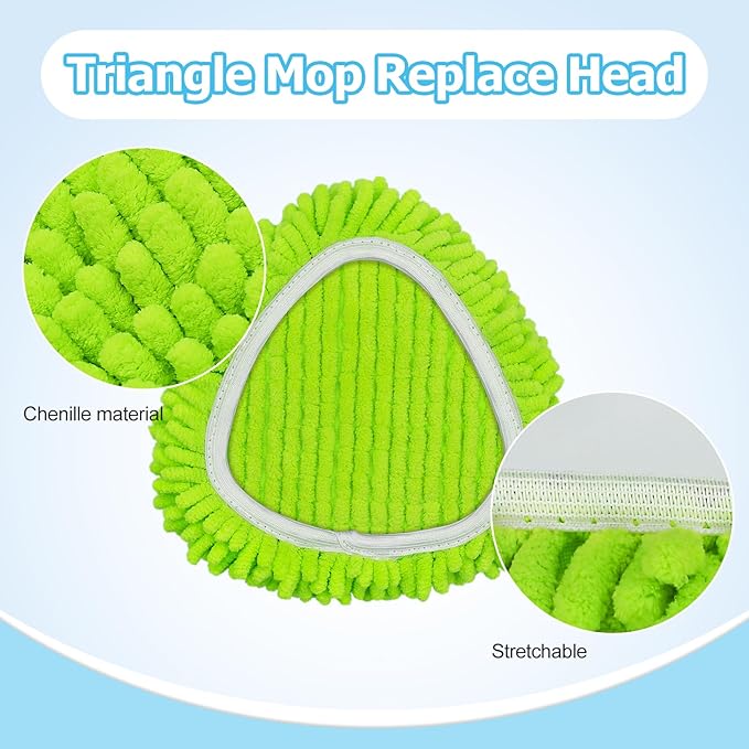 Spin Mop Handle, Mop Replace Heads, Scrubber Head and Base Replacement for O-Cedar EasyWring 1 Tank System, 2 Microfiber Mops Heads Replacements and 1 Scrub Brush, Use for Wet/Dry Hard Floor Cleaning
