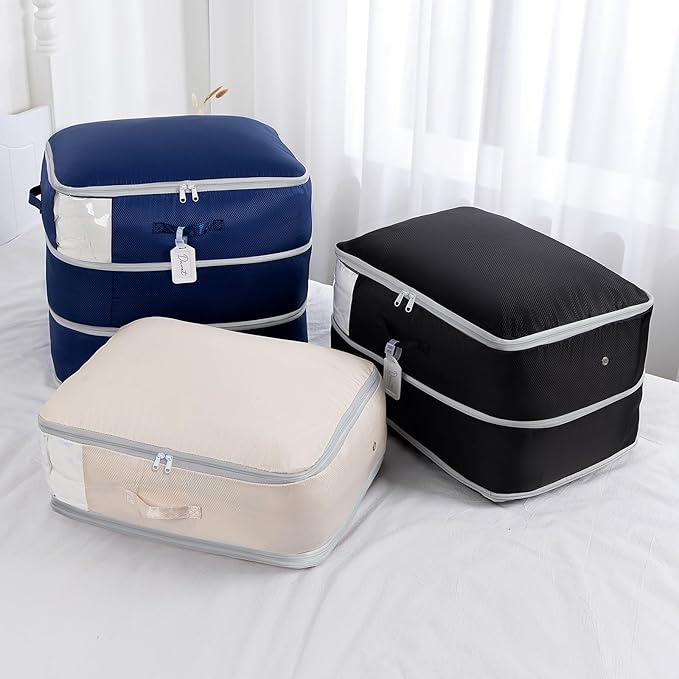 Comforter Storage Bag - Large Capacity Blanket Storage Bags 3-Layer Ultra Space Saving Self Compression Organizer